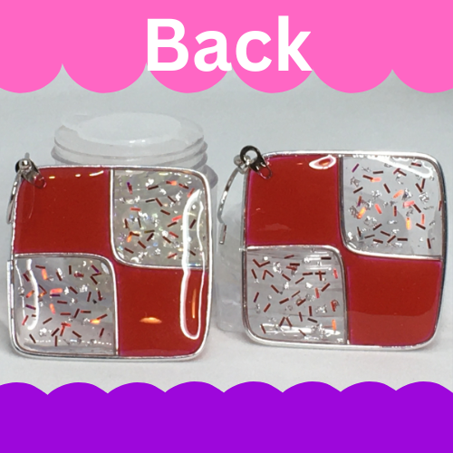 Red and silver resin earrings