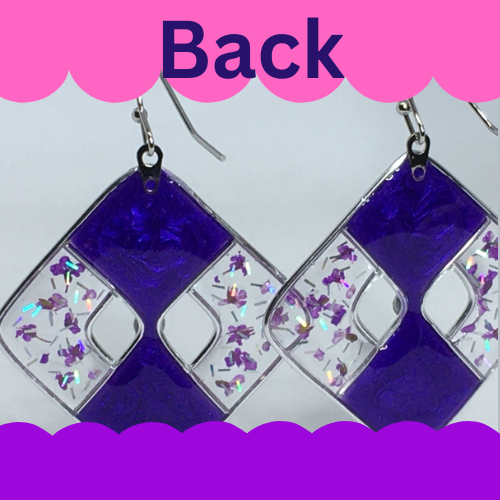 Frosted purple earrings with purple pressed flowers