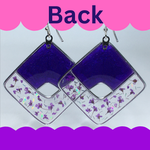 Frosted purple earrings with purple pressed flowers