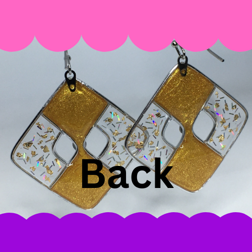 Diamond shaped frosted gold and silver earrings