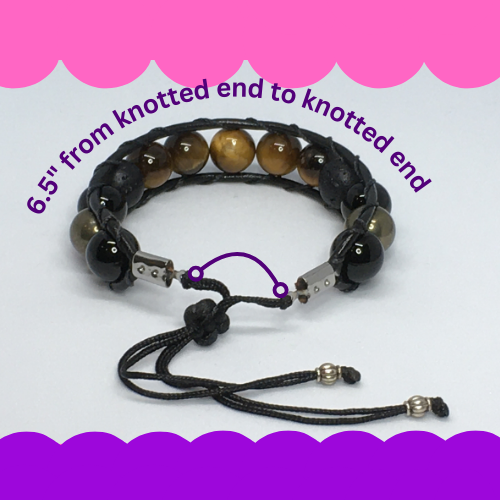 6.5" to 7" Tiger's Eye, Onyx, Pyrite and Lava Men's Bracelet