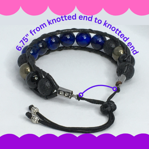 6.75" to 7.25" Blue Tiger's Eye, Black Agate, Pyrite and Lava Men's Bracelet