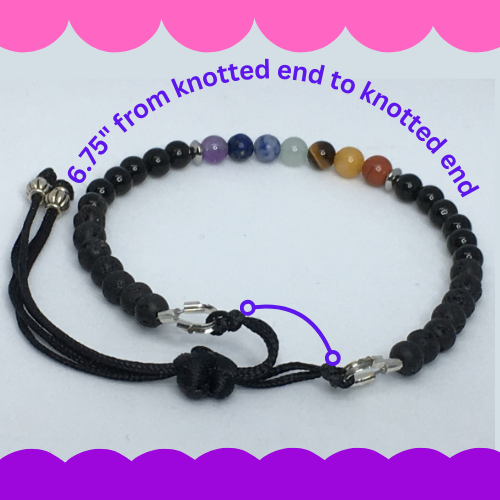 6.75" to 7.25" Chakra Gemstones, Obsidian and Lava Women's Bracelet