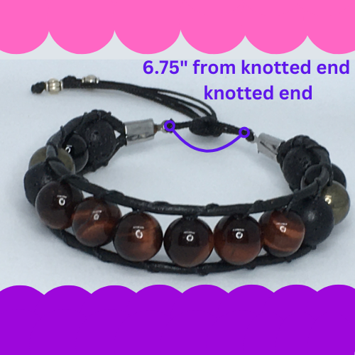 6.75" to 7.25" Red Tiger's Eye, Onyx, Pyrite and Lava Men's Bracelet