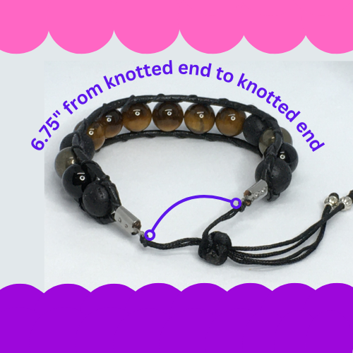 6.75" to 7.25" Tiger's Eye, Black Agate, Pyrite and Lava Men's Bracelet