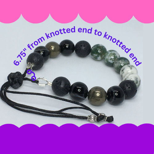 6.75" to 7.25" Tree Agate, Black Agate, Pyrite and Lava Men's Bracelet