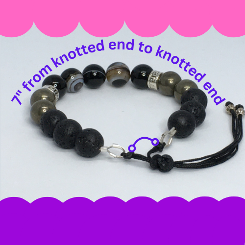 7" to 7.5" Black Agate, Pyrite and Lava Men's Bracelet