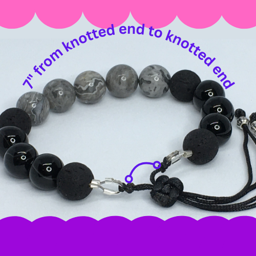 7" to 7.5" Map Jasper, Black Agate and Lava Men's Bracelet