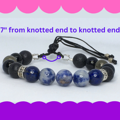 7" to 7.5" Sodalite, Lapis, Pyrite, Onyx and Lava Men's Bracelet