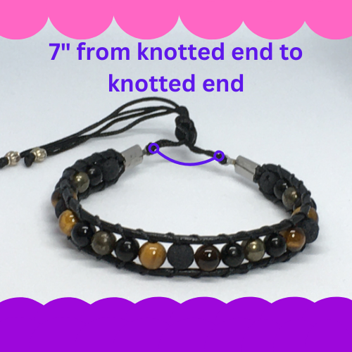 7" to 7.5" Tiger's Eye, Pyrite, Obsidian, and Lava Men's Bracelet