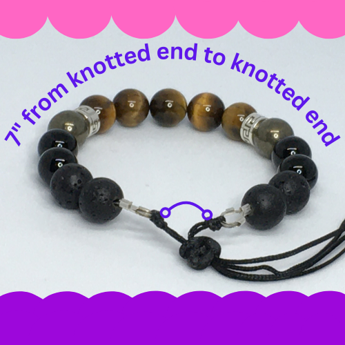 7" to 7.5" Tiger's Eye, Pyrite, Onyx and Lava Men's Bracelet