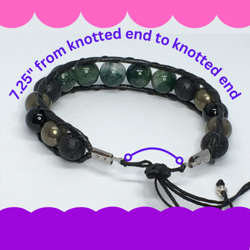 7.25" to 7.75" India Agate, Black Agate, Pyrite and Lava Men's Bracelet