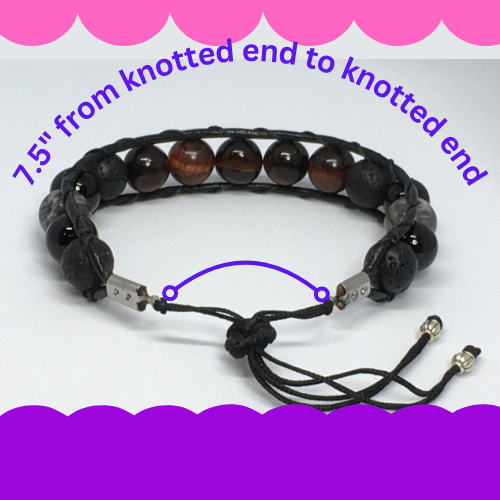 7.5" to 8" Red Tiger's Eye, Black Onyx. Map Jasper and Lava Men's Bracelet