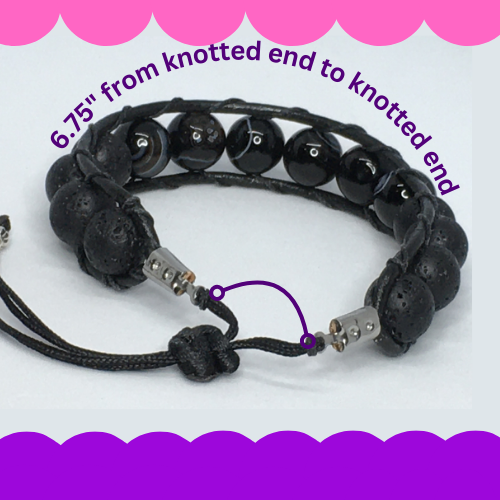 6.75" to 7.25" Black Agate and Lava Men's Bracelet