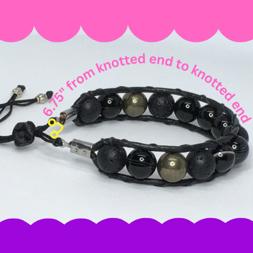 6.75" to 7.25" Black Agate, Pyrite and Lava Men's Bracelet