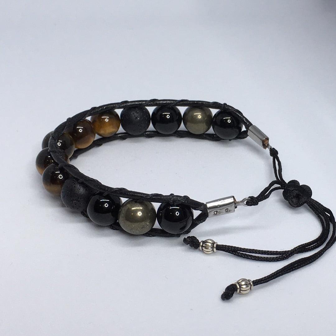 6.5" to 7" Tiger's Eye, Onyx, Pyrite and Lava Men's Bracelet