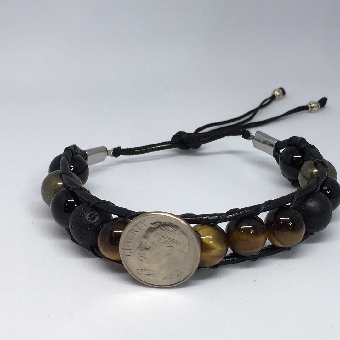 6.5" to 7" Tiger's Eye, Onyx, Pyrite and Lava Men's Bracelet