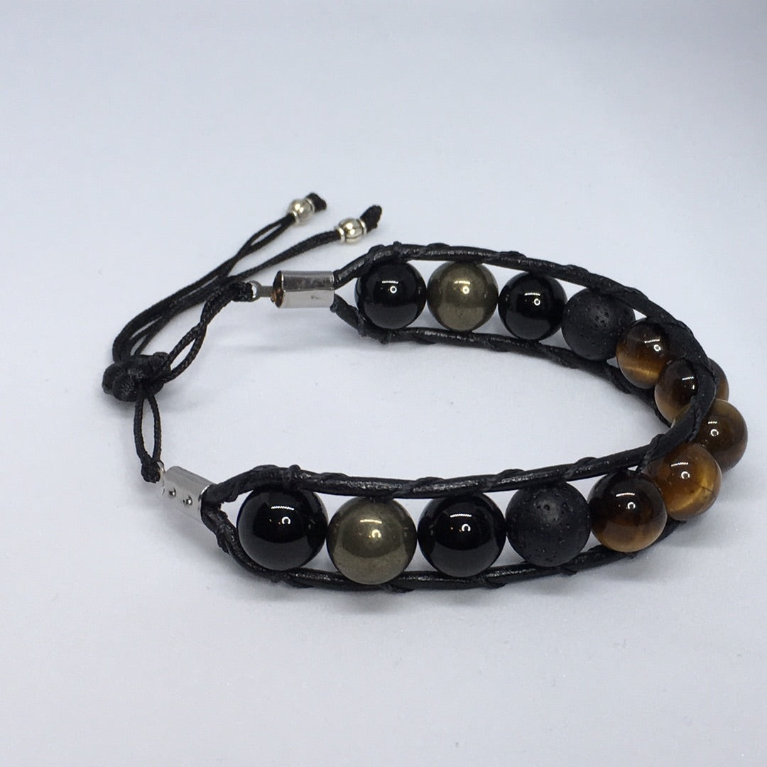 6.5" to 7" Tiger's Eye, Onyx, Pyrite and Lava Men's Bracelet