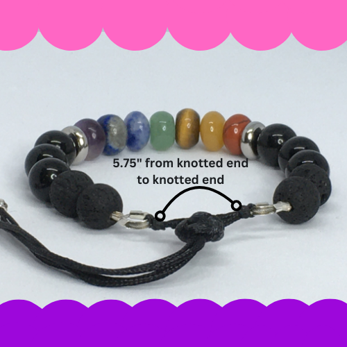 5.75" to 6.25" Chakra Gemstones, Lava and Obsidian Women's Bracelet