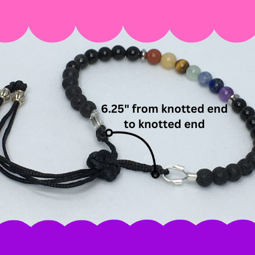 6.25" to 6.75" Chakra Gemstones, Obsidian and Lava Women's Bracelet