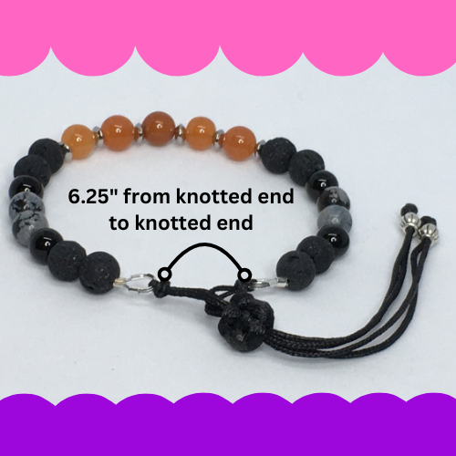 6.25" to 6.75" Red Orange Aventurine, Black Onyx, Obsidian, Snowflake Obsidian and Lava Women's Bracelet