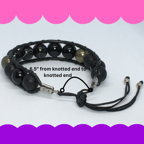 6.5" to 7" Black Agate, Pyrite and Lava Men's Bracelet