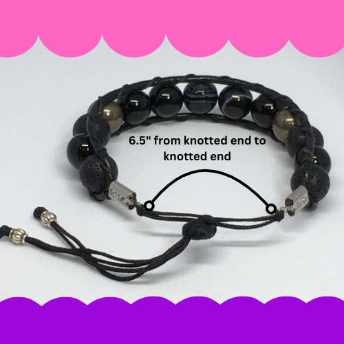 6.5" to 7" Black Agate, Pyrite and Lava Men's Bracelet