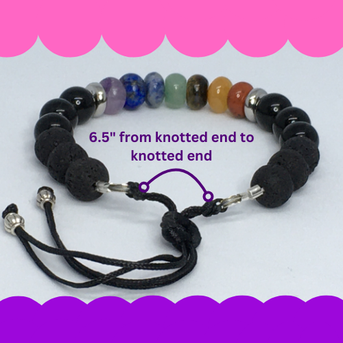 6.5" to 7" Chakra Gemstones, Lava and Obsidian Women's Bracelet