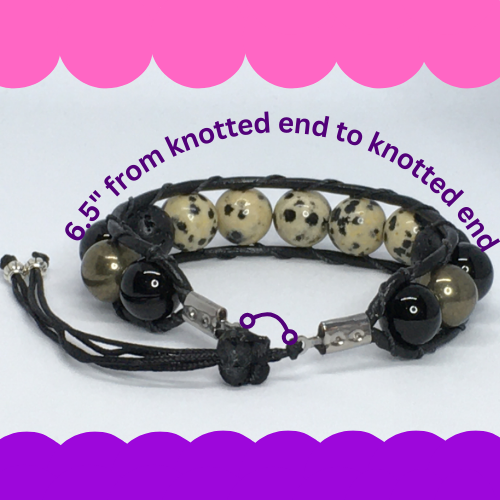 6.5" to 7" Dalmation Stone, Onyx, Pyrite and Lava Men's Bracelet