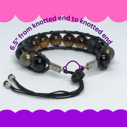 6.5" to 7" Tiger's Eye, Onyx, Pyrite and Lava Men's Bracelet