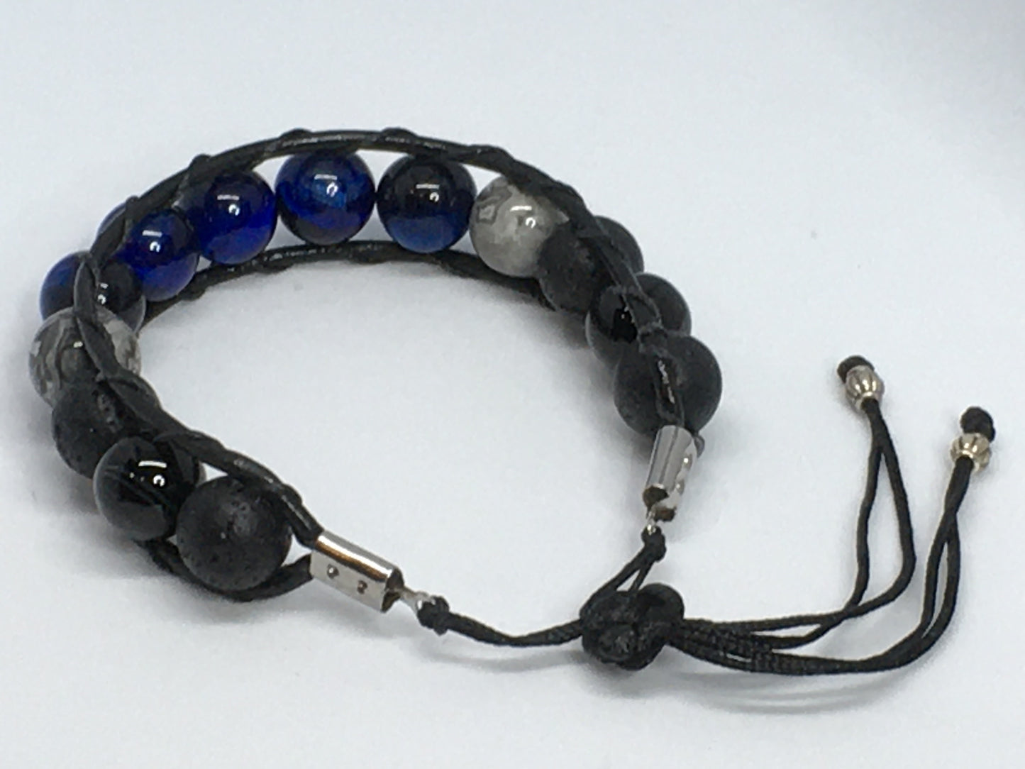 6.5" Blue Tiger's Eye, Black Agate, Map Jasper and Lava Men's Bracelet