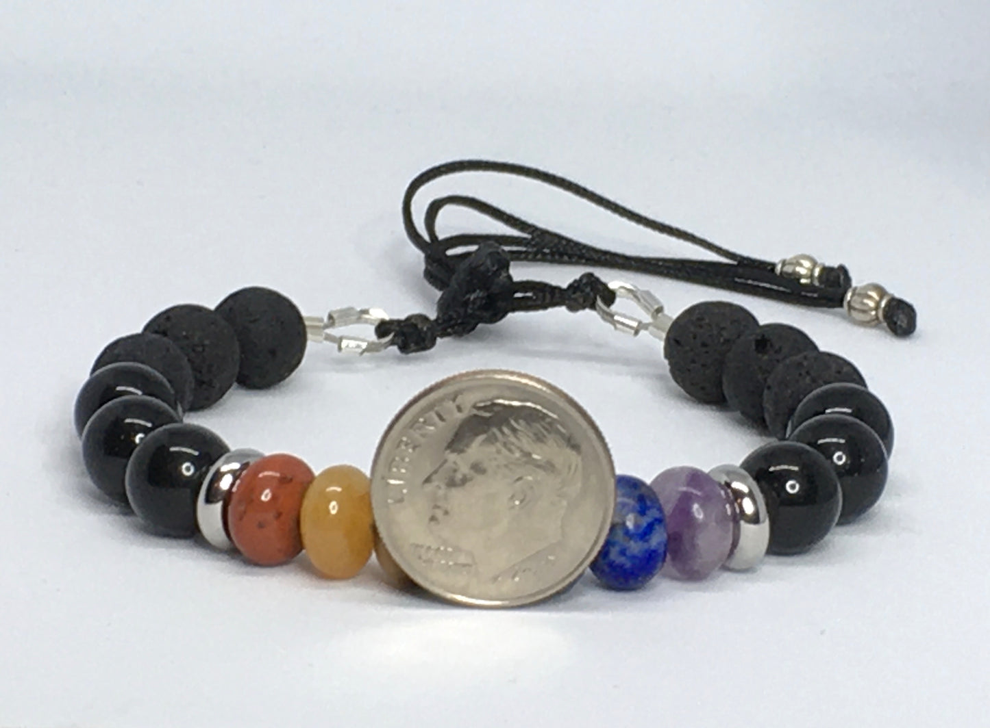 6.5" Chakra Gemstones, Lava and Obsidian Women's Bracelet