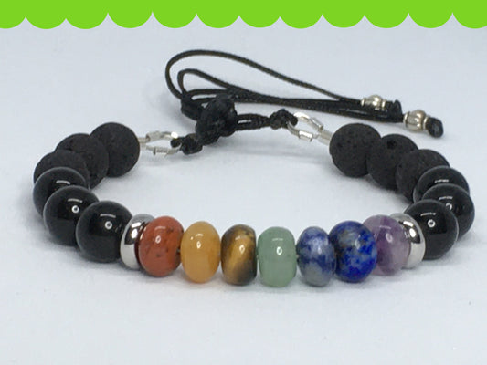 6.5" Chakra Gemstones, Lava and Obsidian Women's Bracelet