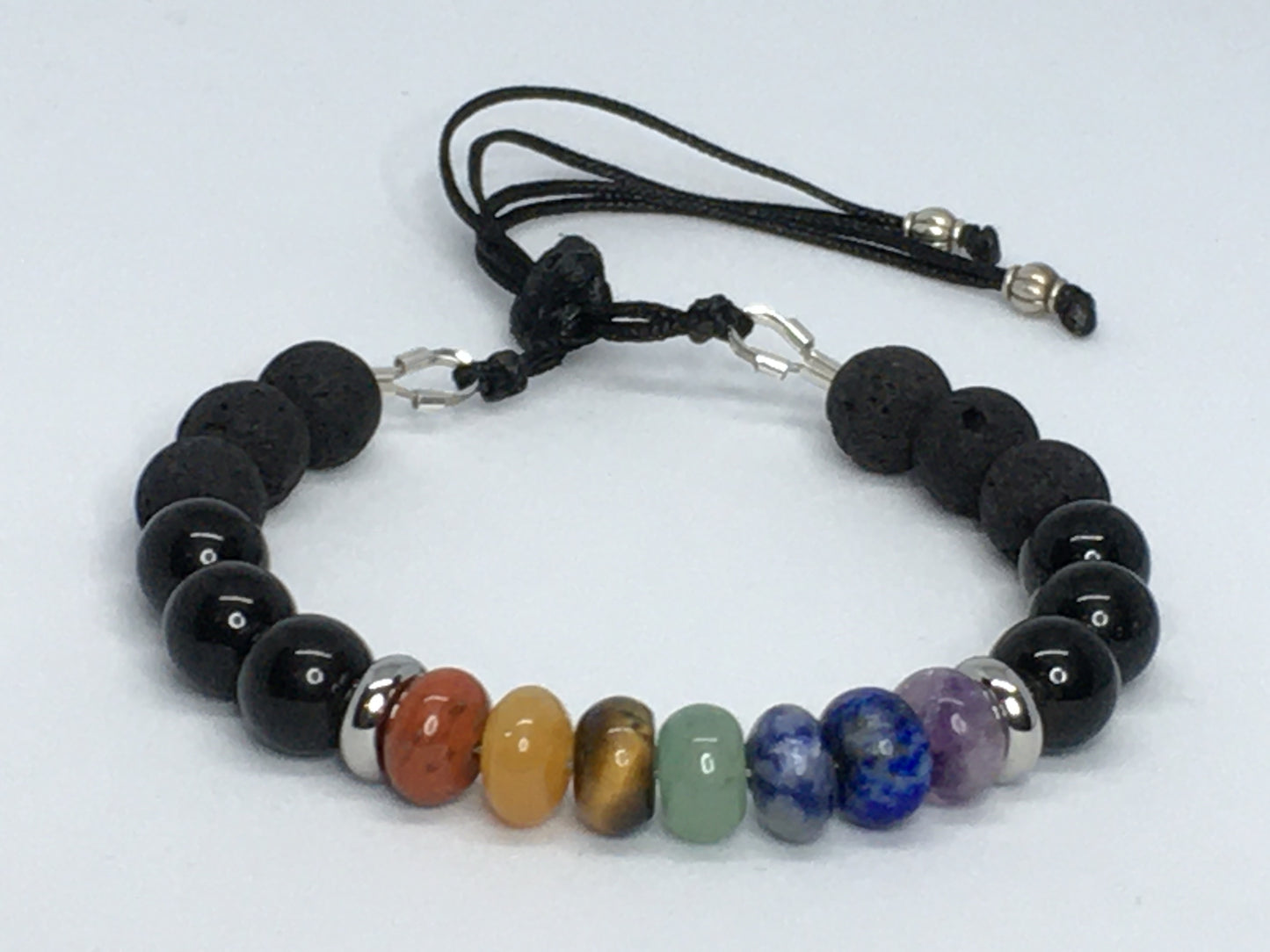 6.5" Chakra Gemstones, Lava and Obsidian Women's Bracelet