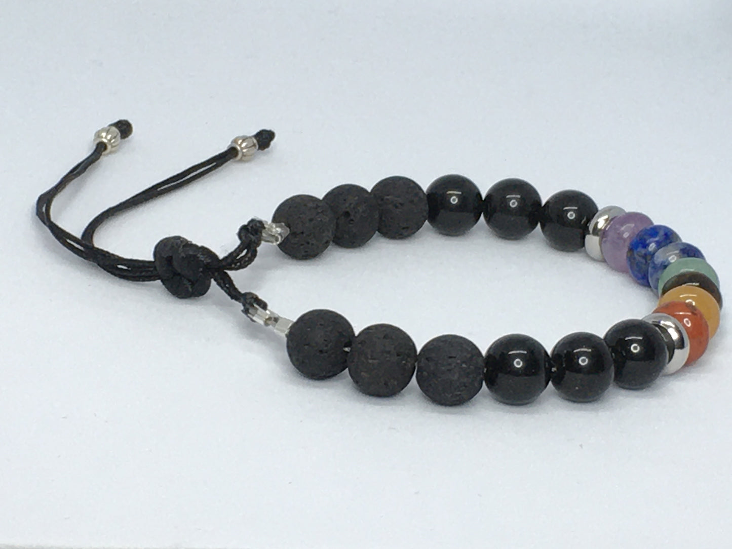 6.5" Chakra Gemstones, Lava and Obsidian Women's Bracelet