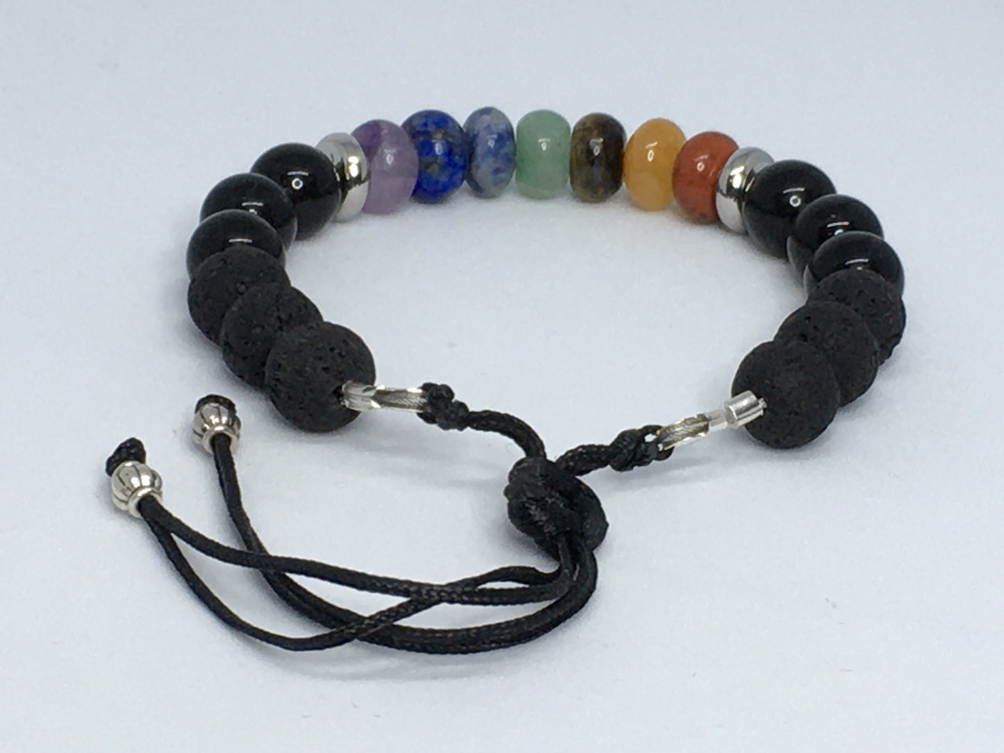 6.5" Chakra Gemstones, Lava and Obsidian Women's Bracelet