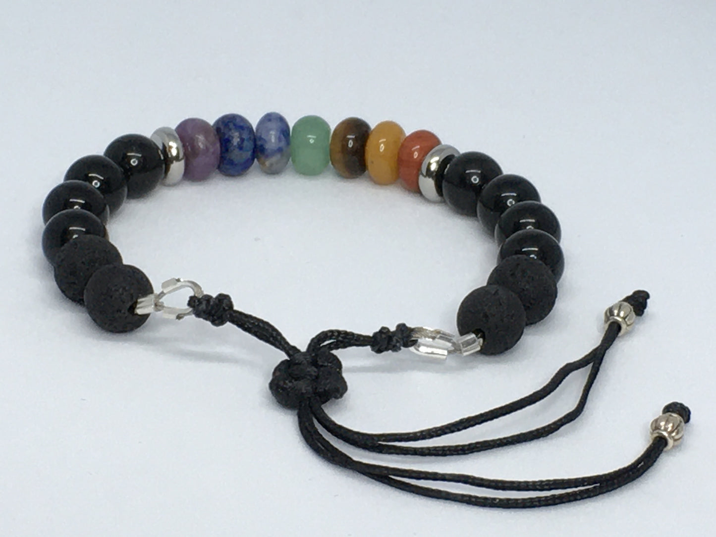 6.5" Chakra Gemstones, Lava and Obsidian Women's Bracelet