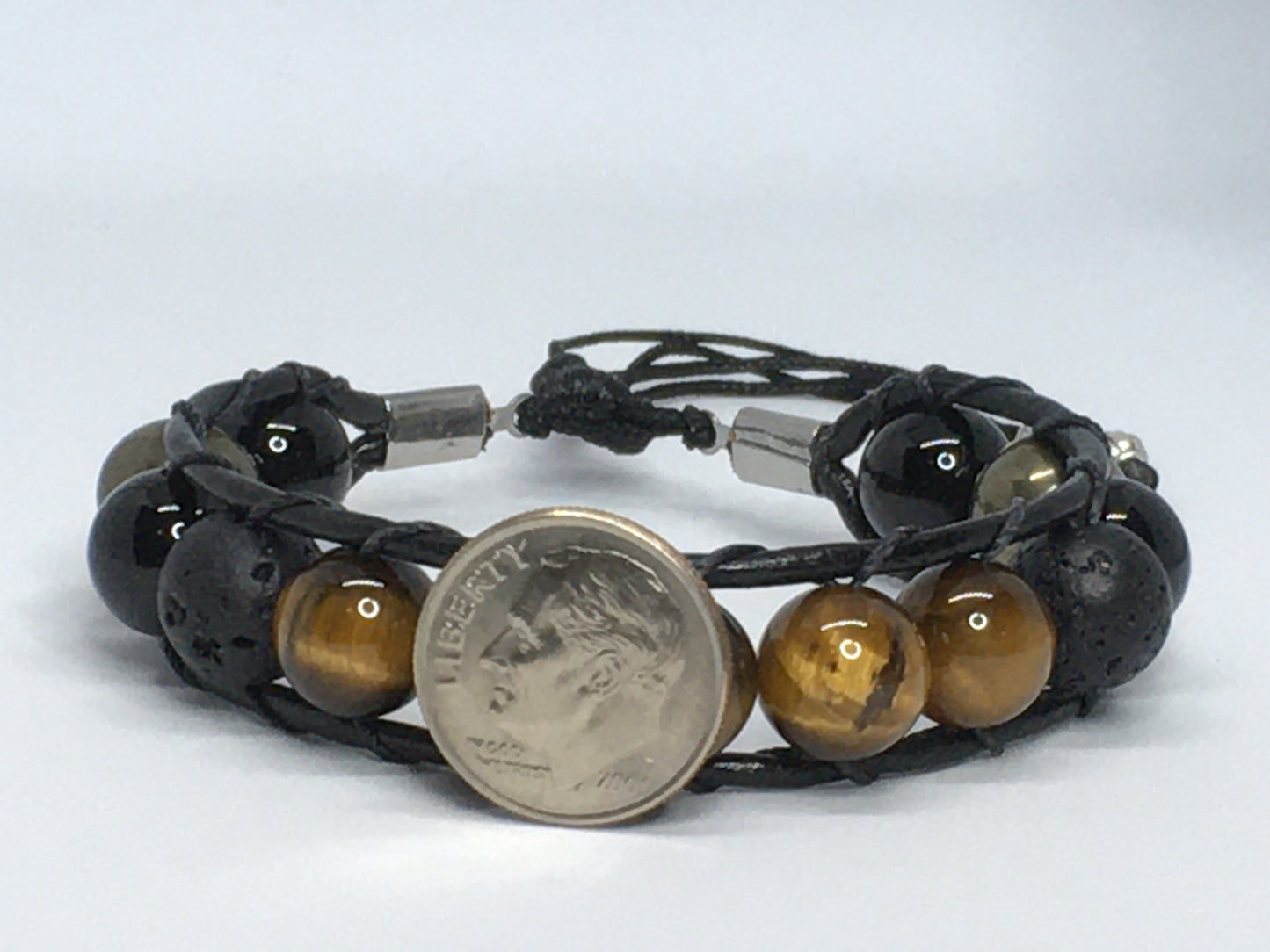 6.5" to 7" Tiger's Eye, Onyx, Pyrite and Lava Men's Bracelet