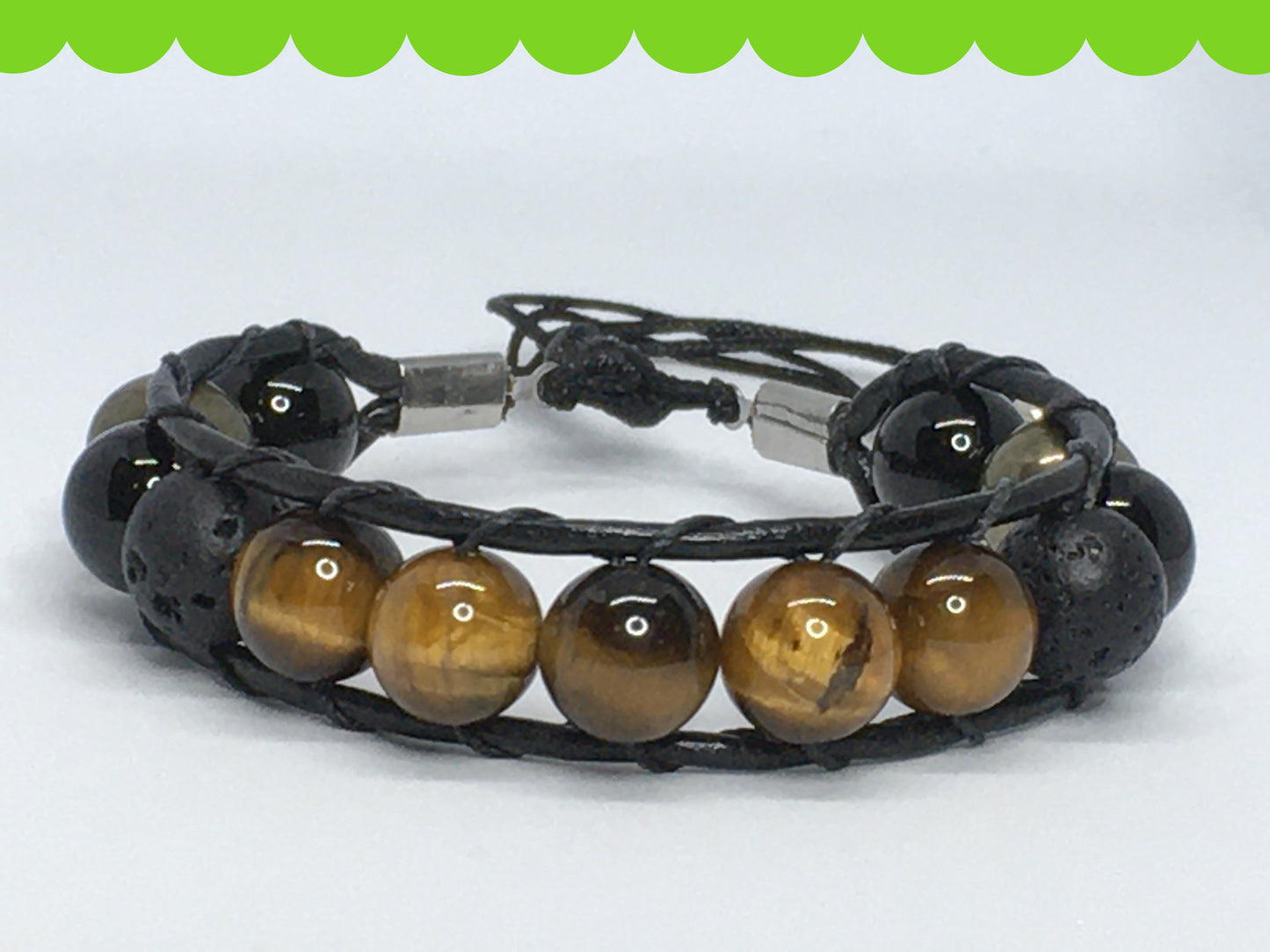 6.5" to 7" Tiger's Eye, Onyx, Pyrite and Lava Men's Bracelet