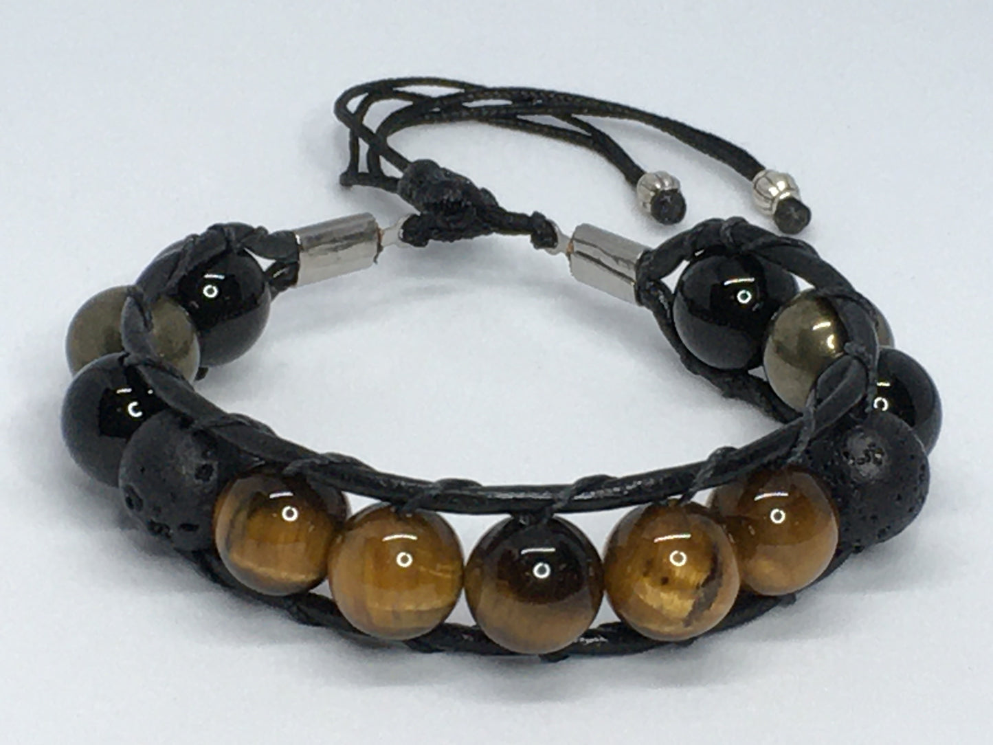 6.5" to 7" Tiger's Eye, Onyx, Pyrite and Lava Men's Bracelet