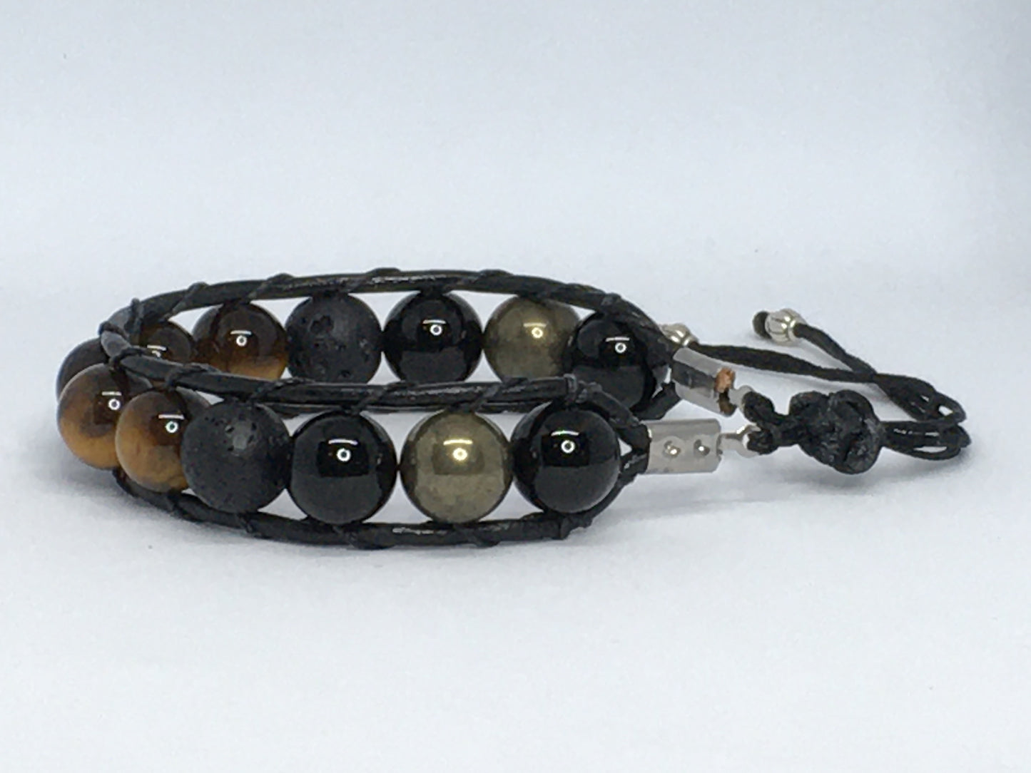 6.5" to 7" Tiger's Eye, Onyx, Pyrite and Lava Men's Bracelet