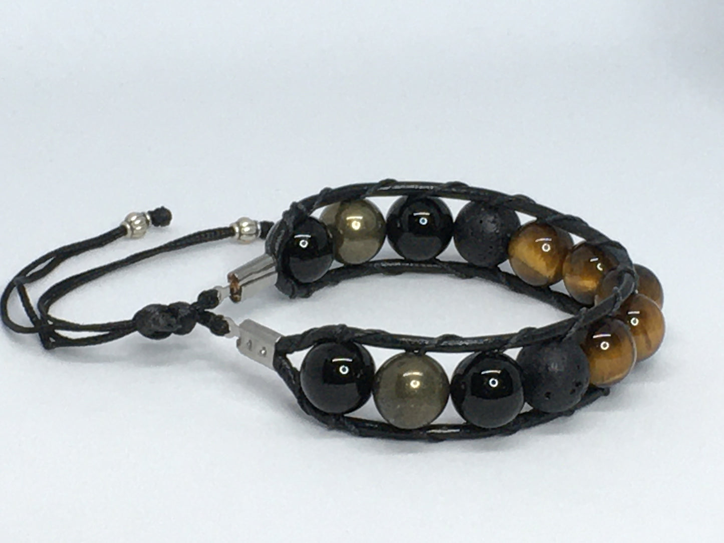 6.5" to 7" Tiger's Eye, Onyx, Pyrite and Lava Men's Bracelet