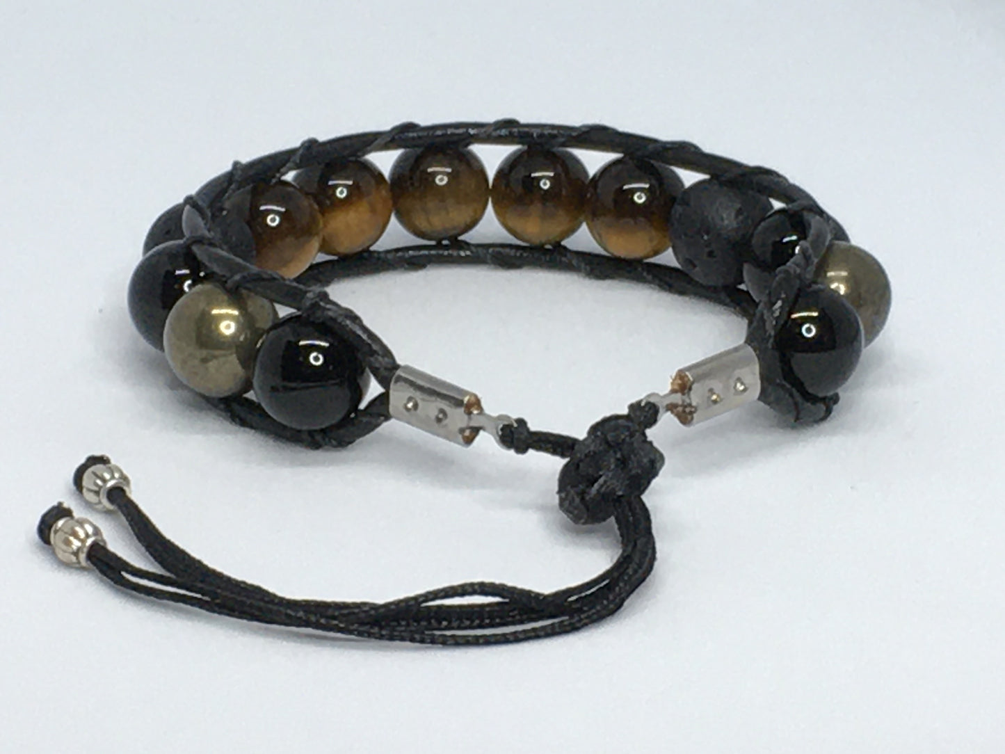 6.5" to 7" Tiger's Eye, Onyx, Pyrite and Lava Men's Bracelet