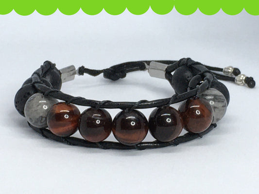 6.5" Red Tiger's Eye, Onyx, Map Jasper and Lava Men's Bracelet