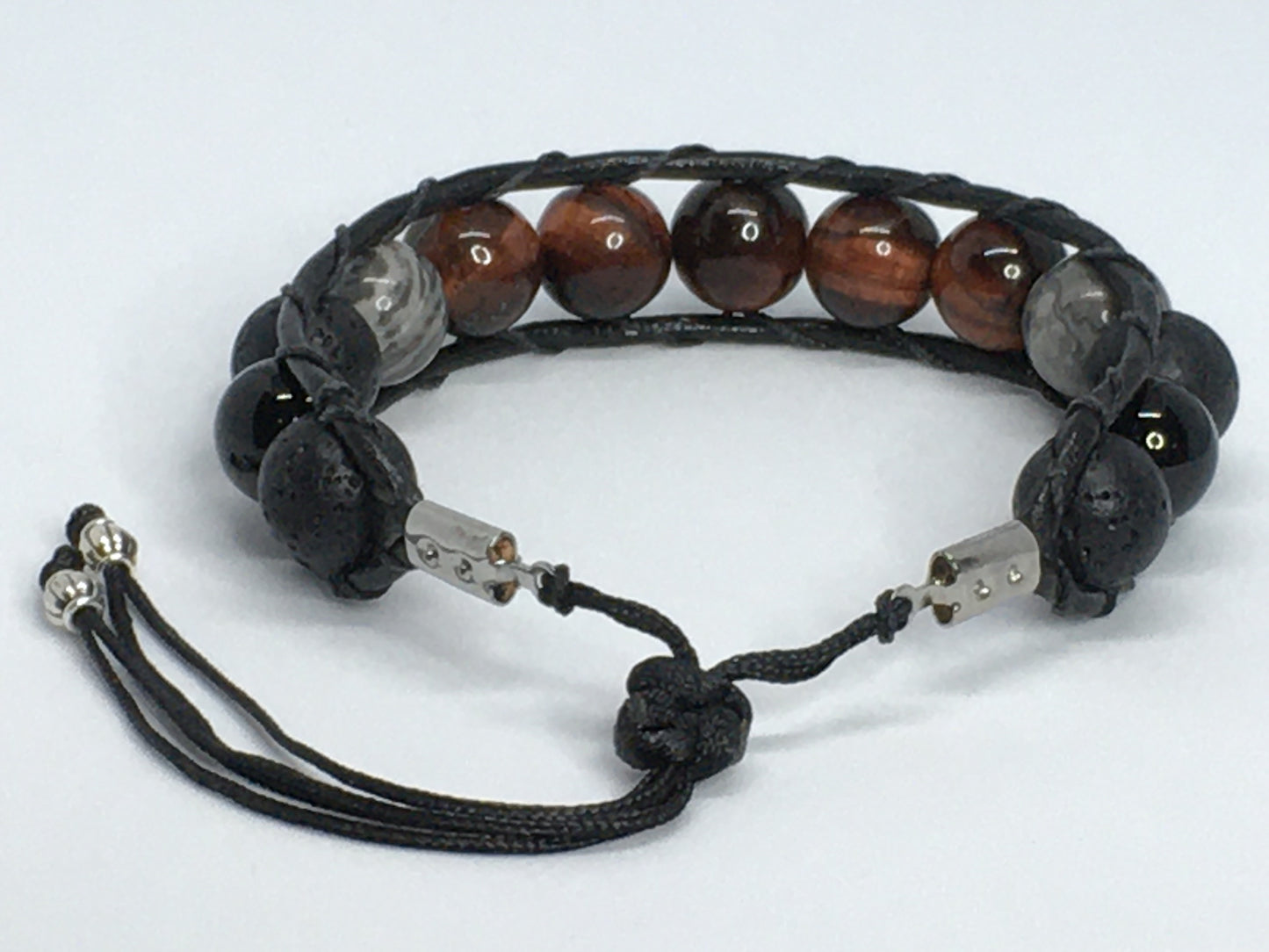 6.5" Red Tiger's Eye, Onyx, Map Jasper and Lava Men's Bracelet