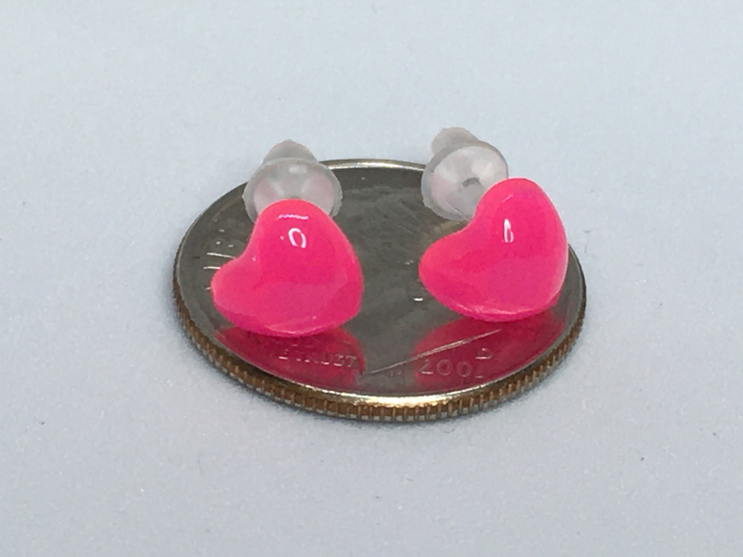 Neon Pink Heart Earrings 1/4"