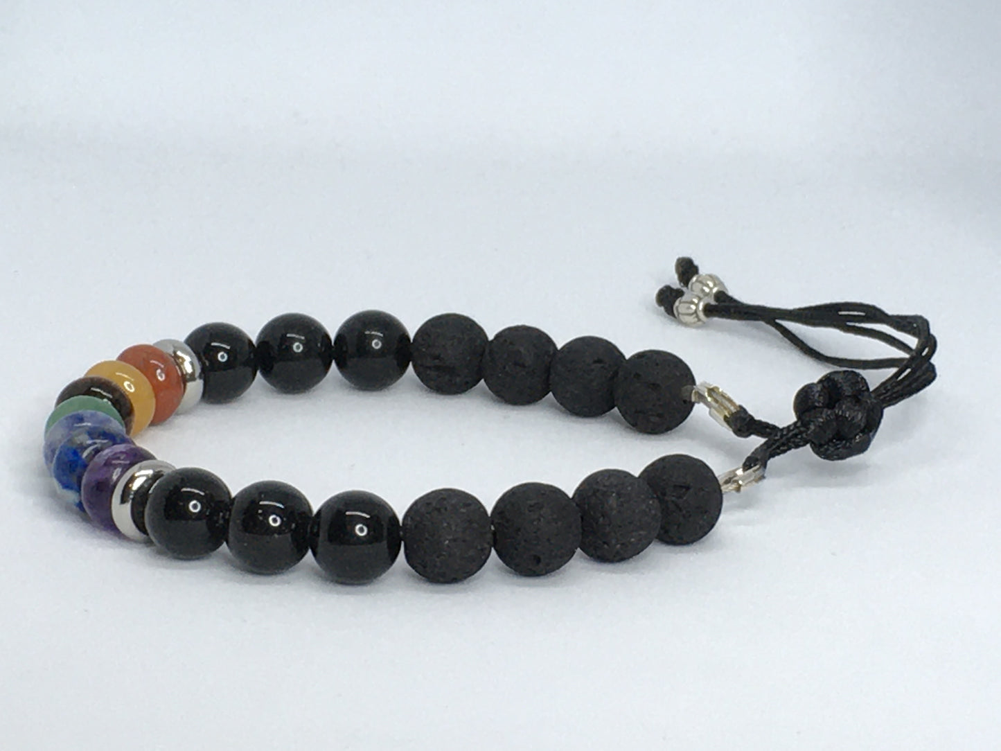 7" Chakra Gemstones, Lava and Obsidian Women's Bracelet