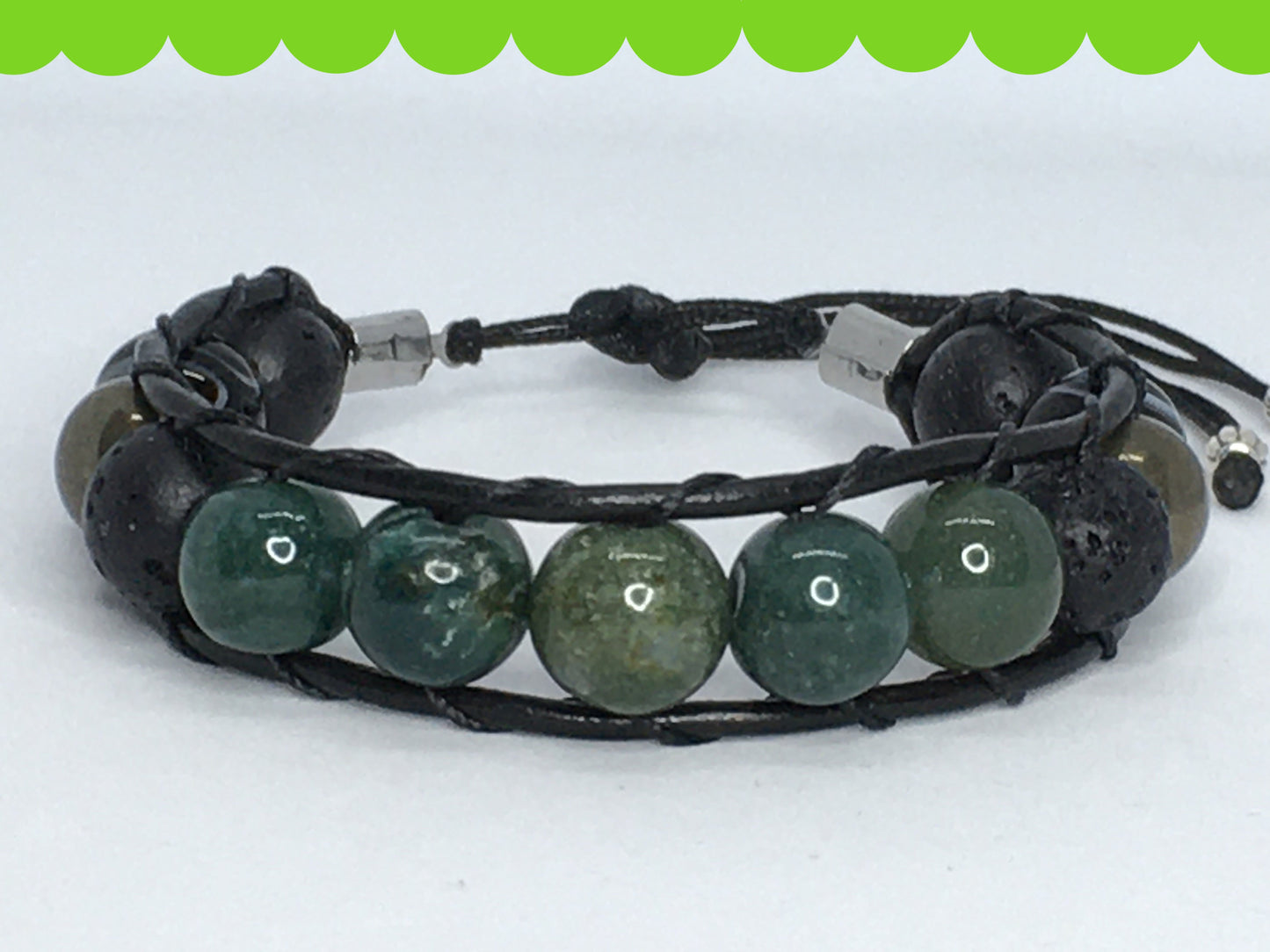 6.5" India Agate, Black Agate, Pyrite and Lava Men's Bracelet