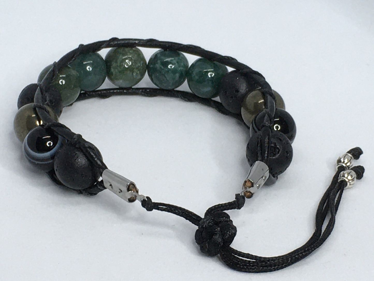 6.5" India Agate, Black Agate, Pyrite and Lava Men's Bracelet