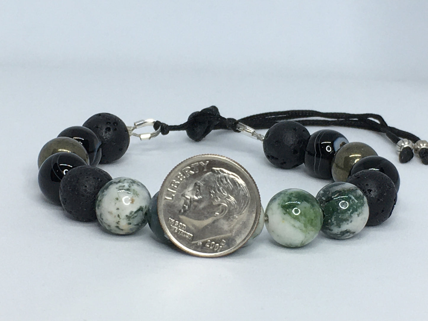 7" Tree Agate, Black Agate, Pyrite and Lava Men's Bracelet